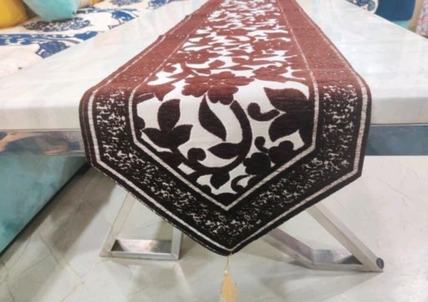 Gorki Cotton Embroidered Table Runner - Brown